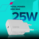 CANYON OnCharge 250 25W USB-C PD/PPS tīkla lādētājs, balts