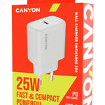 CANYON OnCharge 250 25W USB-C PD/PPS tīkla lādētājs, balts