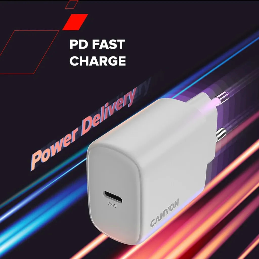 CANYON OnCharge 250 25W USB-C PD/PPS tīkla lādētājs, balts