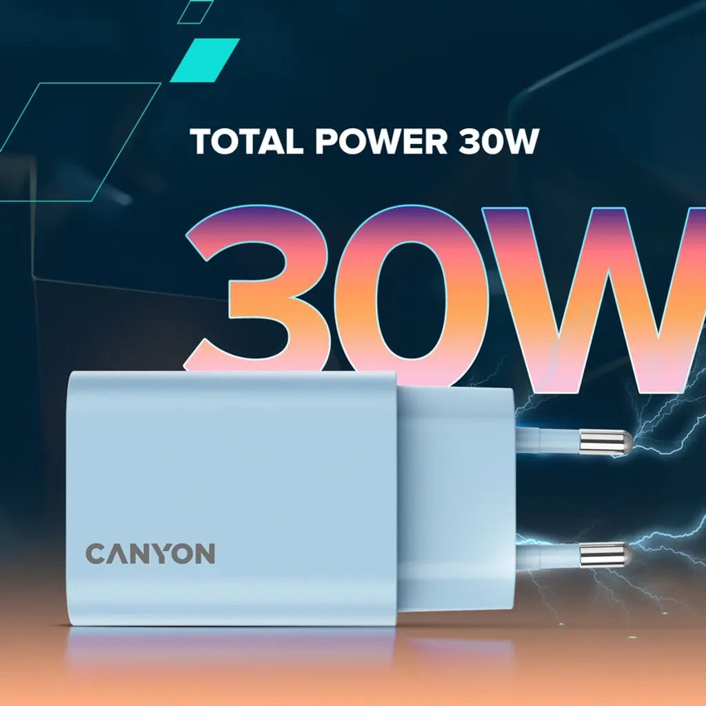 CANYON OnCharge 30CL 30W USB-C PD tīkla lādētājs, zils