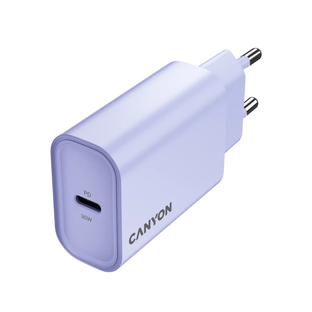 CANYON OnCharge 30CL 30W USB-C PD tīkla lādētājs, lavandas
