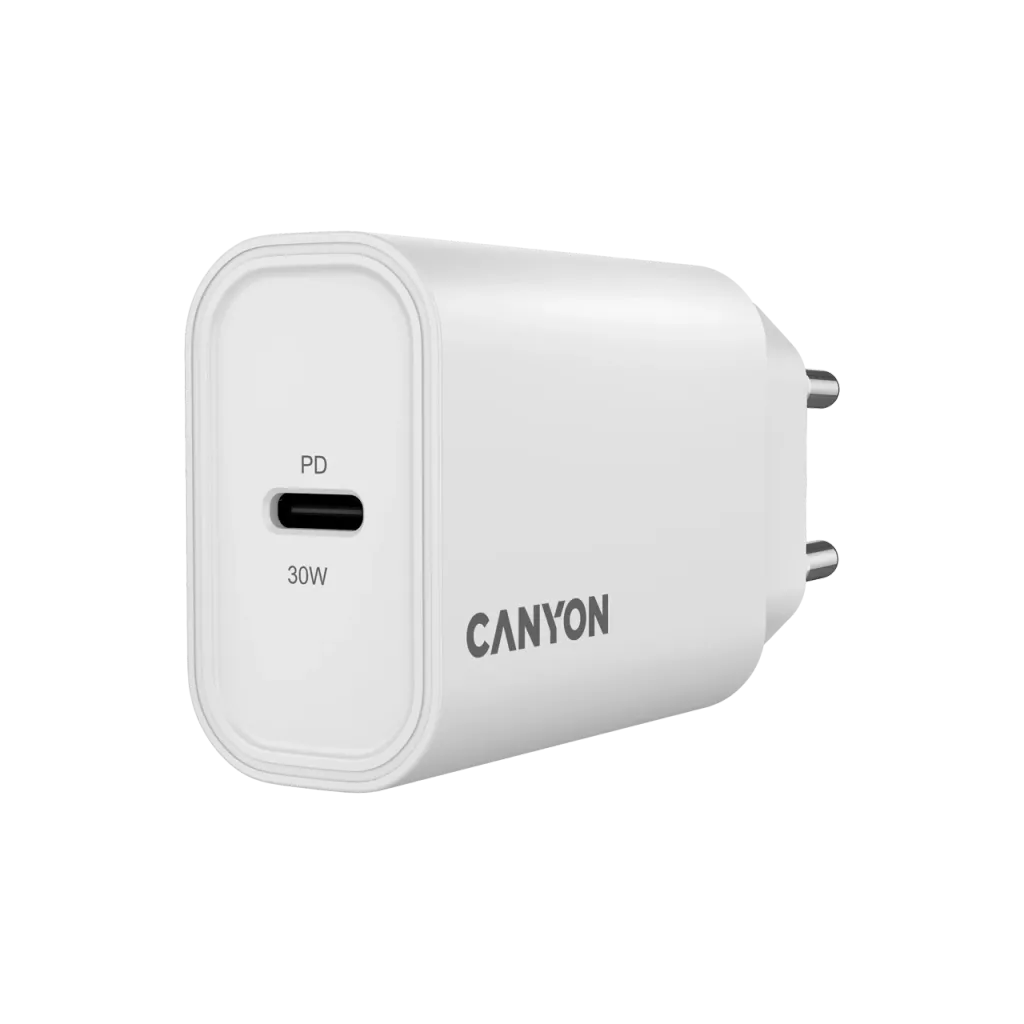 CANYON OnCharge 30CL 30W USB-C PD tīkla lādētājs, balts