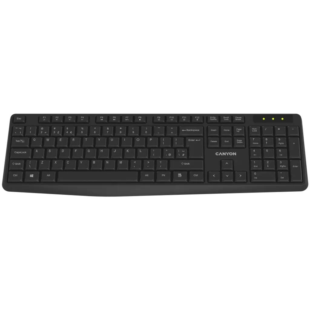 CANYON OnType W01 bezvadu tastatūra, 2,4 GHz, pilna izmēra, melna