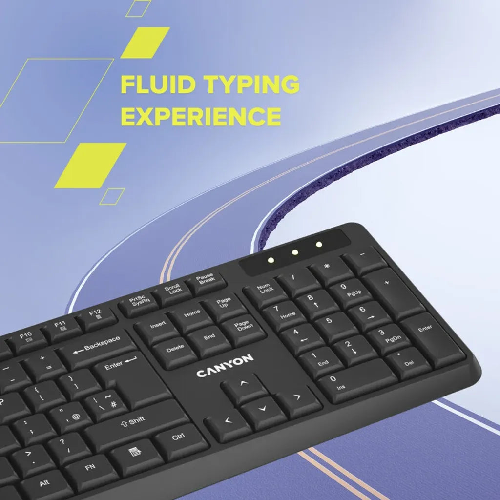 CANYON OnType W01 bezvadu tastatūra, 2,4 GHz, pilna izmēra, melna
