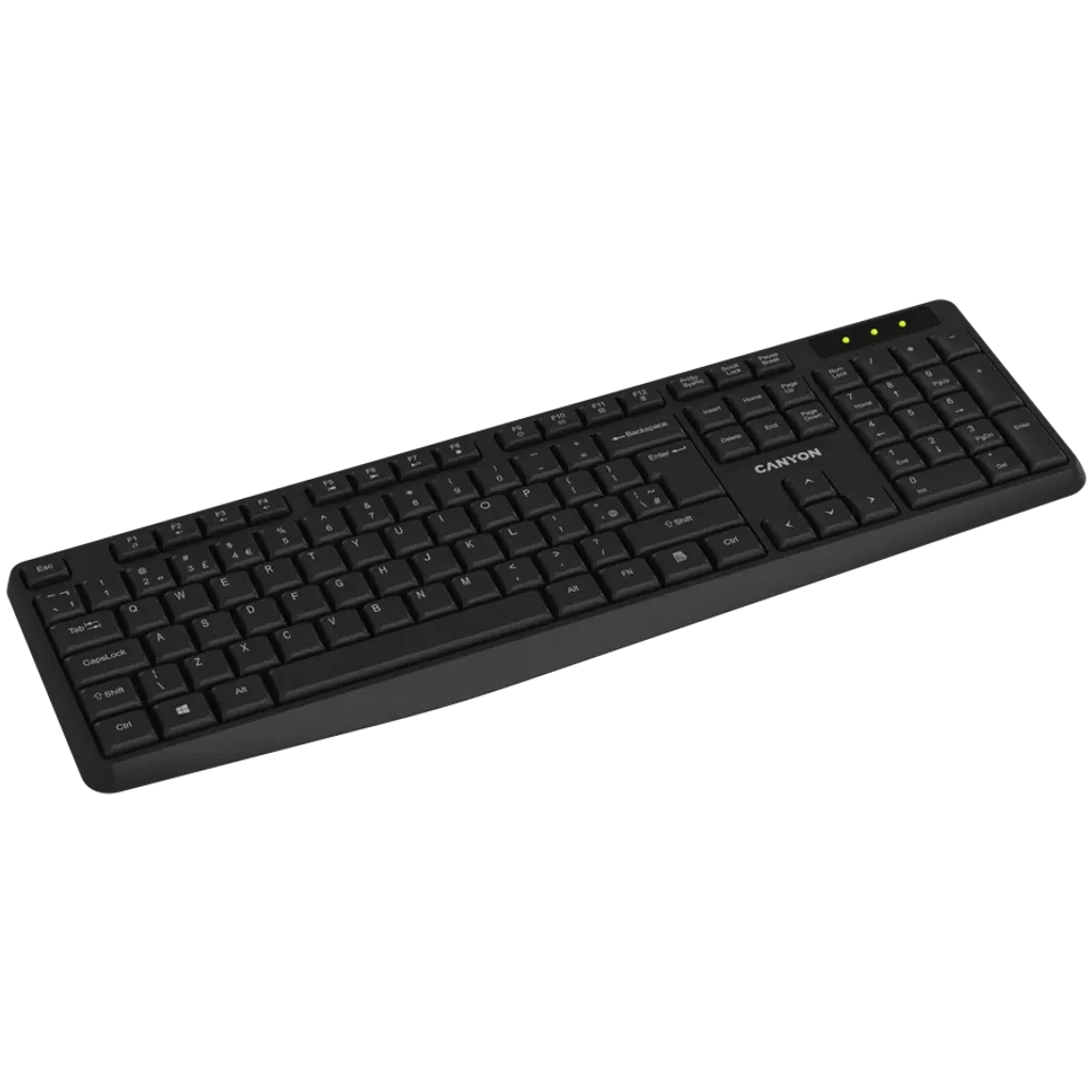 CANYON OnType W01 bezvadu tastatūra, 2,4 GHz, pilna izmēra, melna