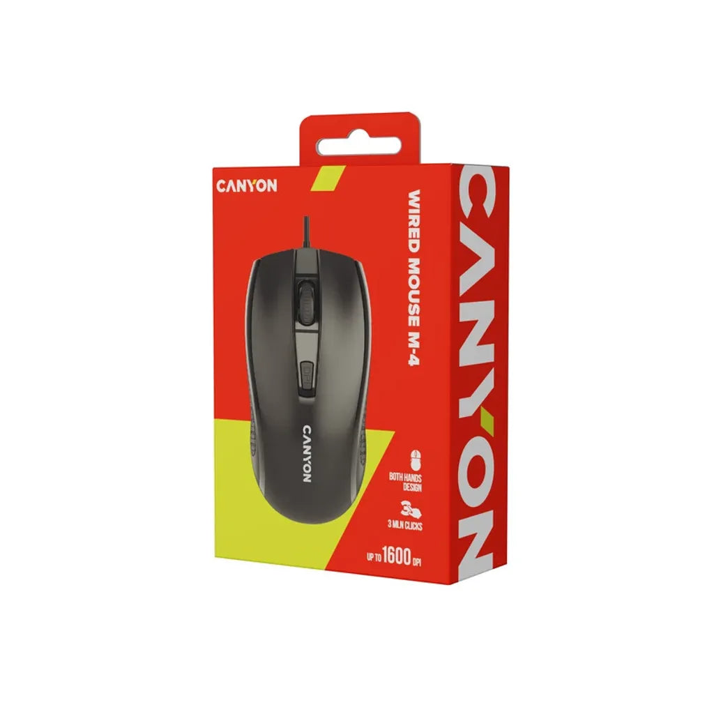 CANYON OnClick 04 vadu optiskā pele, 1600 dpi, 4 pogas, melna