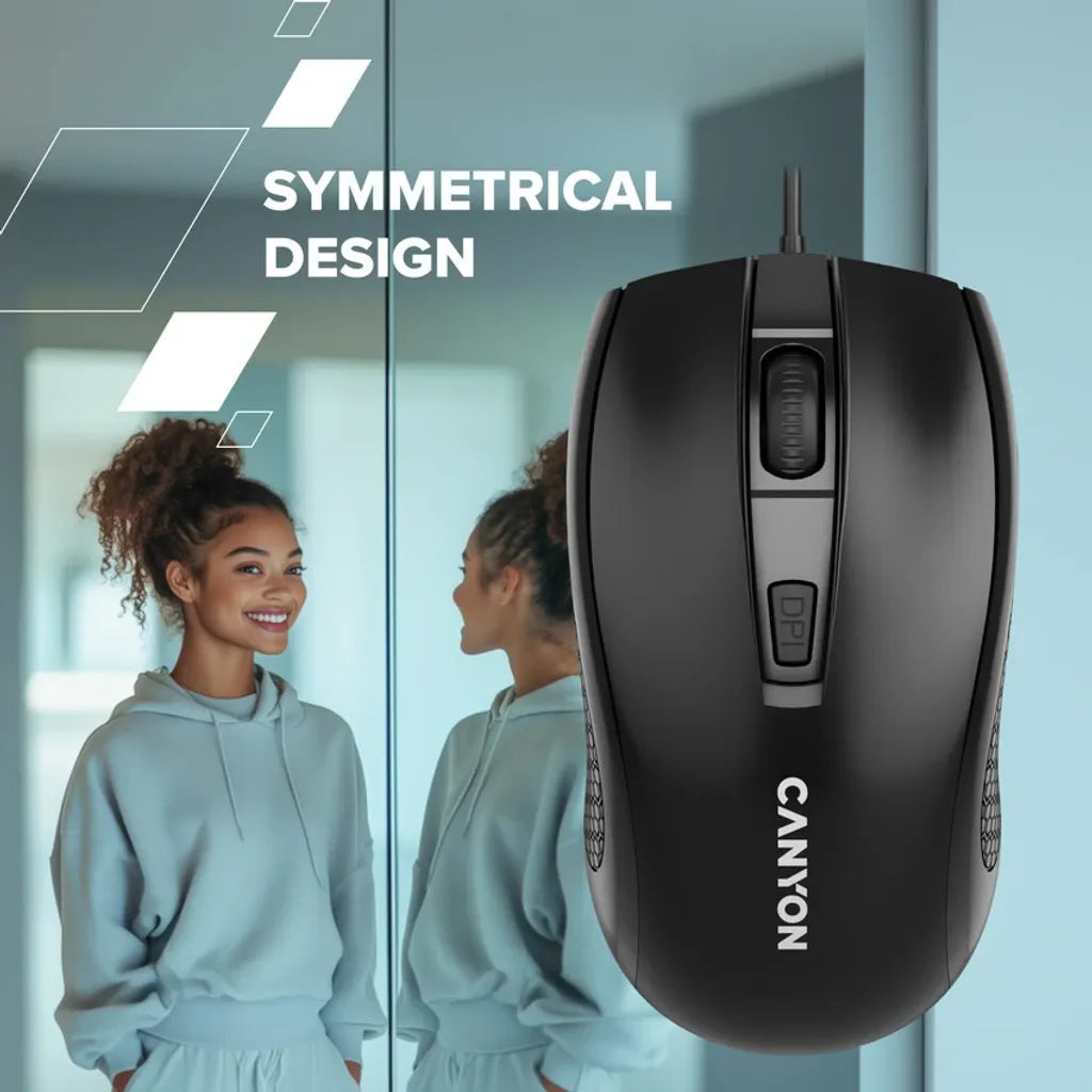 CANYON OnClick 04 vadu optiskā pele, 1600 dpi, 4 pogas, melna