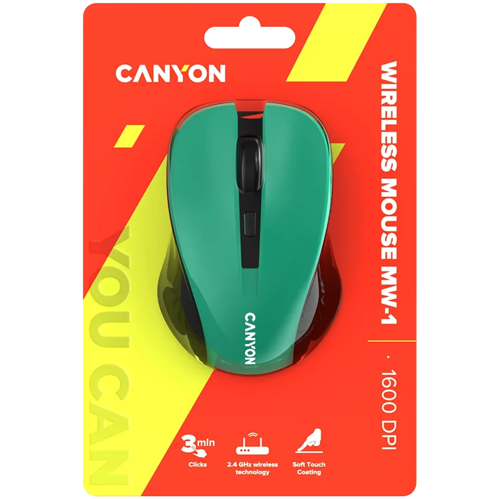 CANYON MW-1 bezvadu optiskā pele, 1600 dpi, 3 pogas, zaļa