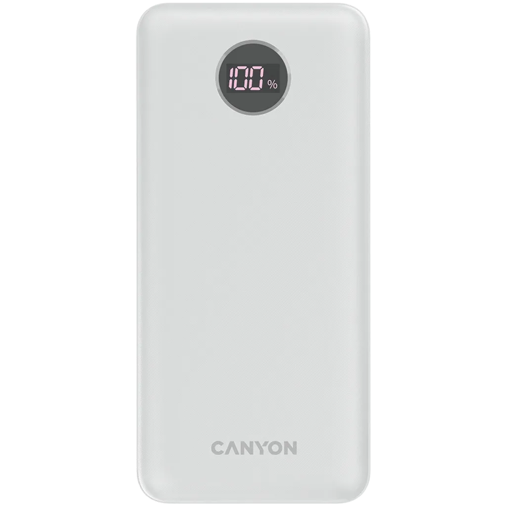22.5W CANYON PB-2002 20000mAh powerbanka ar USB-C PD un 2×USB-A QC 3.0, balta