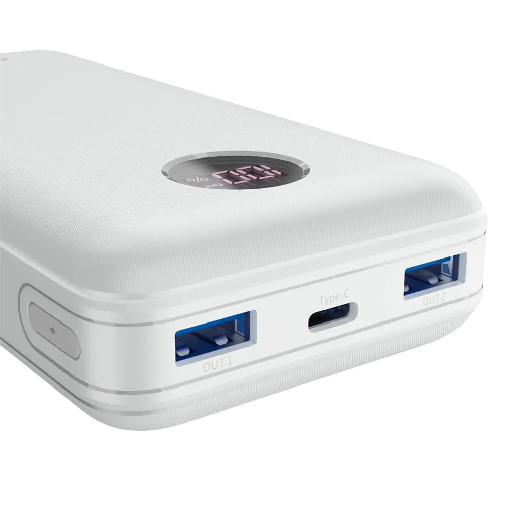 22.5W CANYON PB-2002 20000mAh powerbanka ar USB-C PD un 2×USB-A QC 3.0, balta