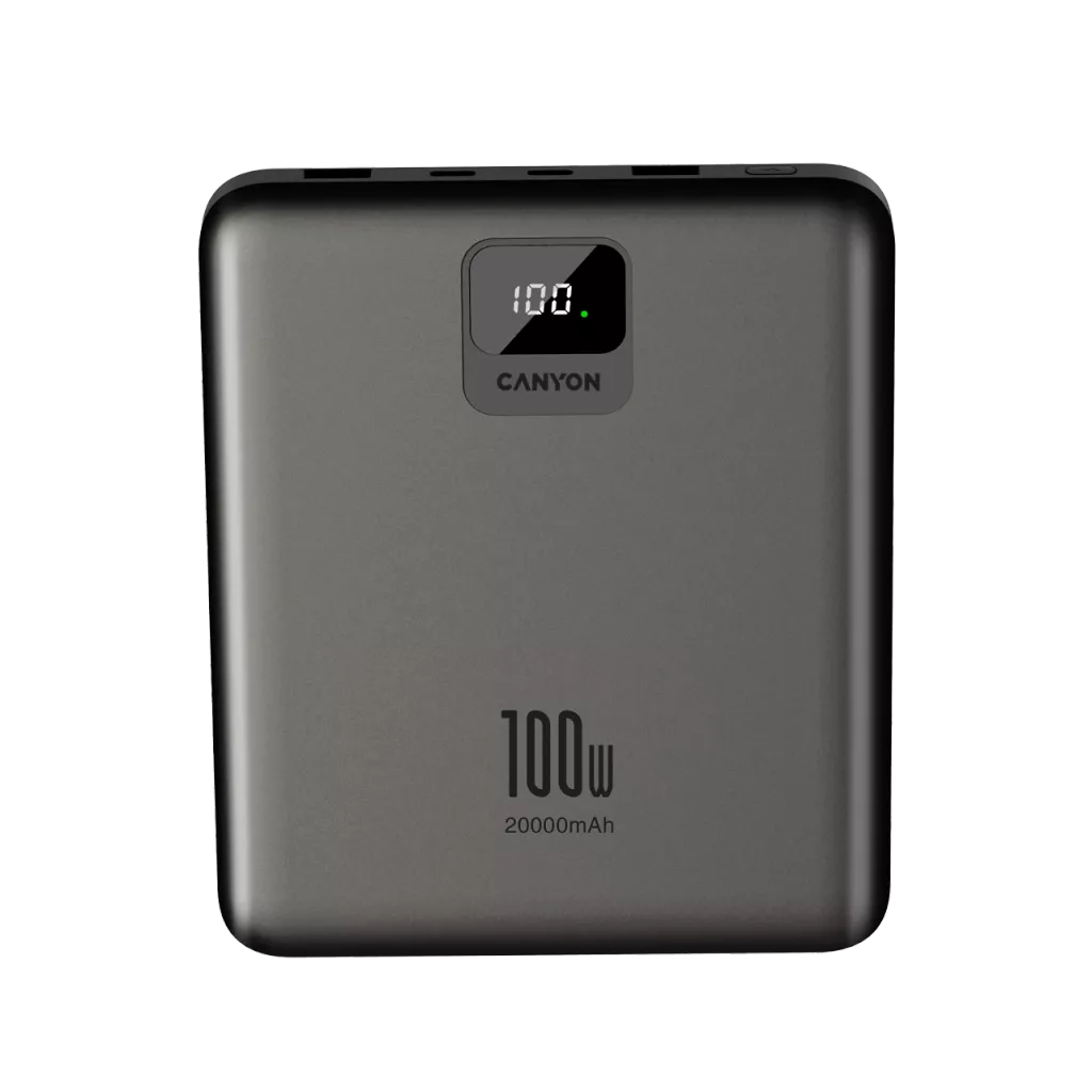 CANYON ārējais akumulators PB-2008 LED FLAT 20 000 mAh PD100W QC3.0 Tumši pelēks