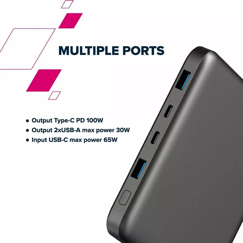 CANYON väline aku PB-2008 LED FLAT 20 000 mAh PD100W QC3.0 tumehall