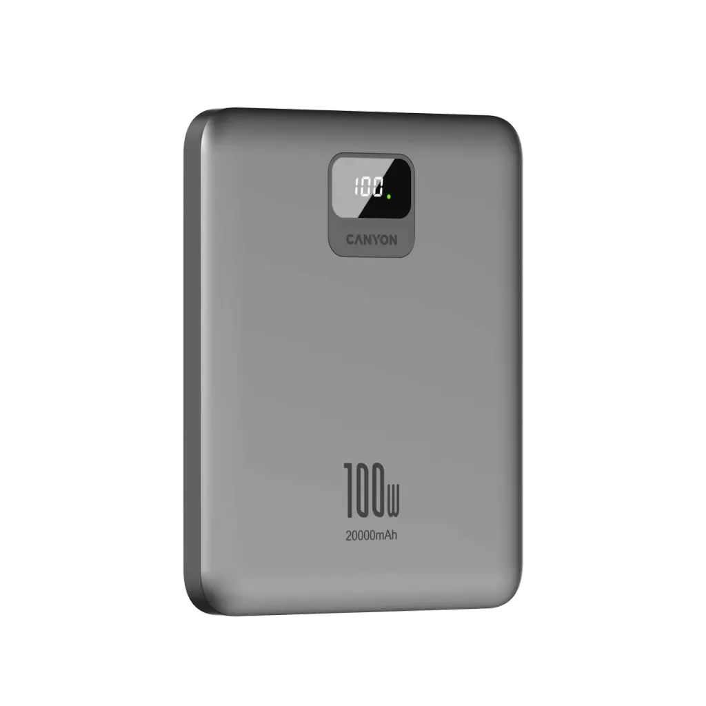 CANYON väline aku PB-2008 LED FLAT 20 000 mAh PD100W QC3.0 tumehall