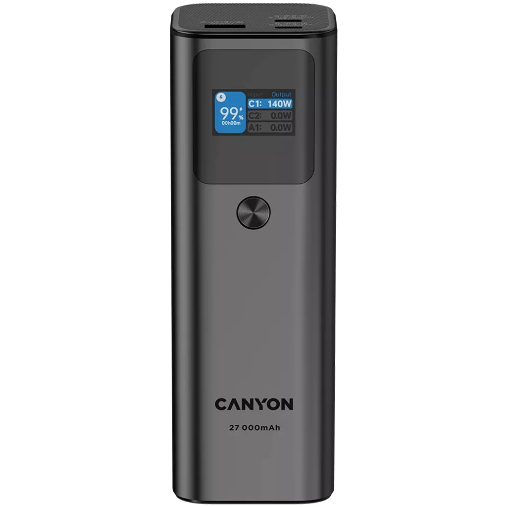 CANYON Power Bank PB-2010 TFT 27,000 mAh 97.2 Wh 140 W PD QC 3.0 Dark Gray