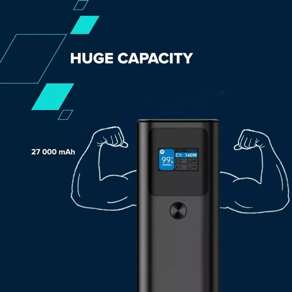 CANYON Power Bank PB-2010 TFT 27,000 mAh 97.2 Wh 140 W PD QC 3.0 Dark Gray