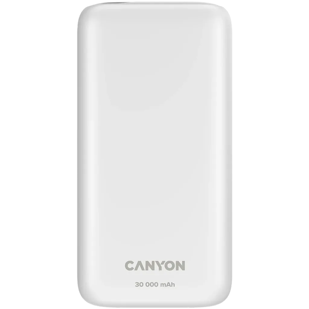 22.5W CANYON OnPower 301 30000mAh powerbanka ar USB-C PD un 2×USB-A QC 3.0, balta