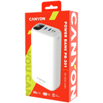 22.5W CANYON OnPower 301 30000mAh powerbanka ar USB-C PD un 2×USB-A QC 3.0, balta