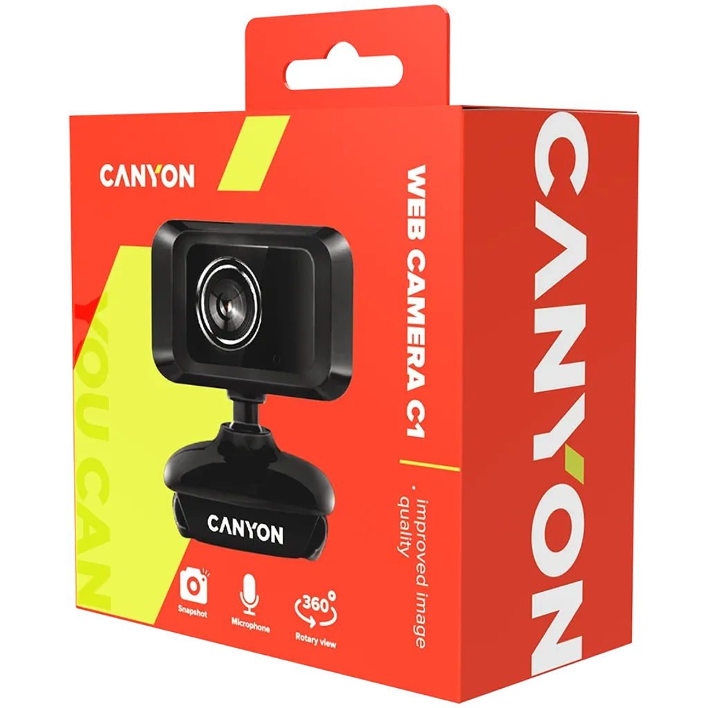 CANYON C1 tīmekļa kamera 640×480, mikrofons, USB, 360°, melna/sudraba