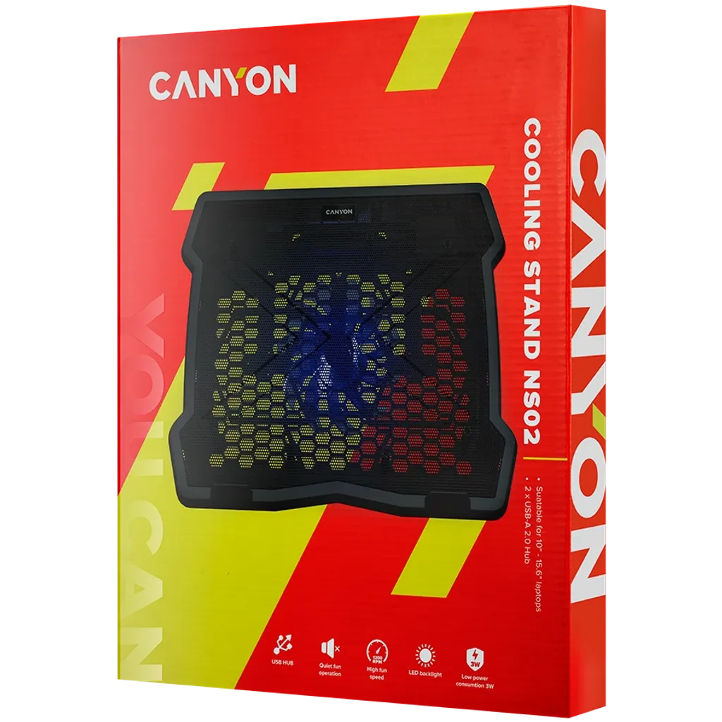 CANYON OnCool 02 dzesēšanas statīvs klēpjdatoriem līdz 15,6″, LED, melns