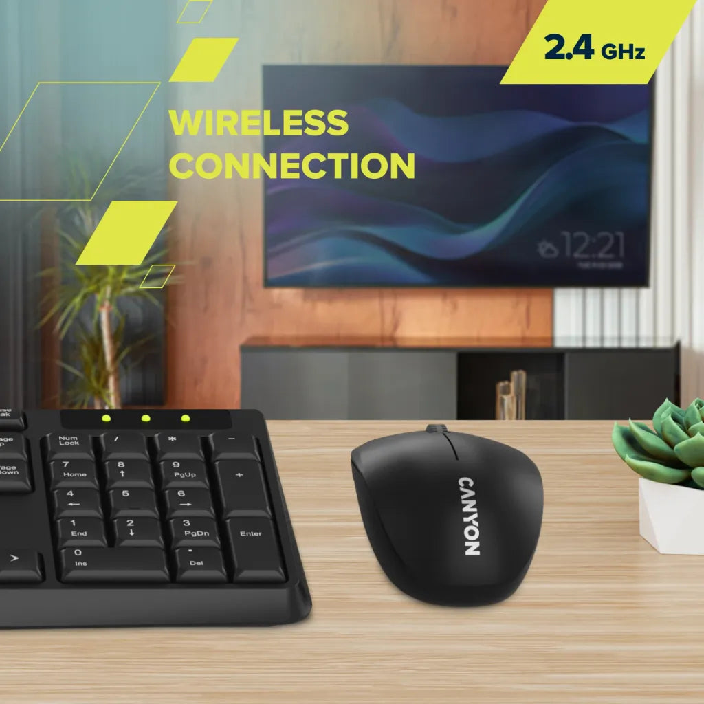 CANYON SET-W01 bezvadu tastatūras un peles komplekts, 2,4 GHz, melns