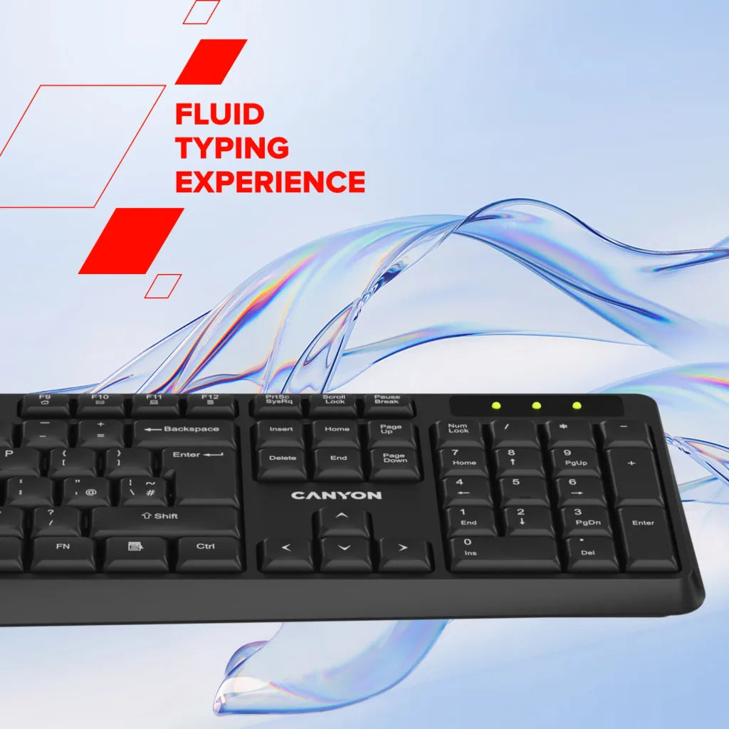 CANYON SET-W01 bezvadu tastatūras un peles komplekts, 2,4 GHz, melns