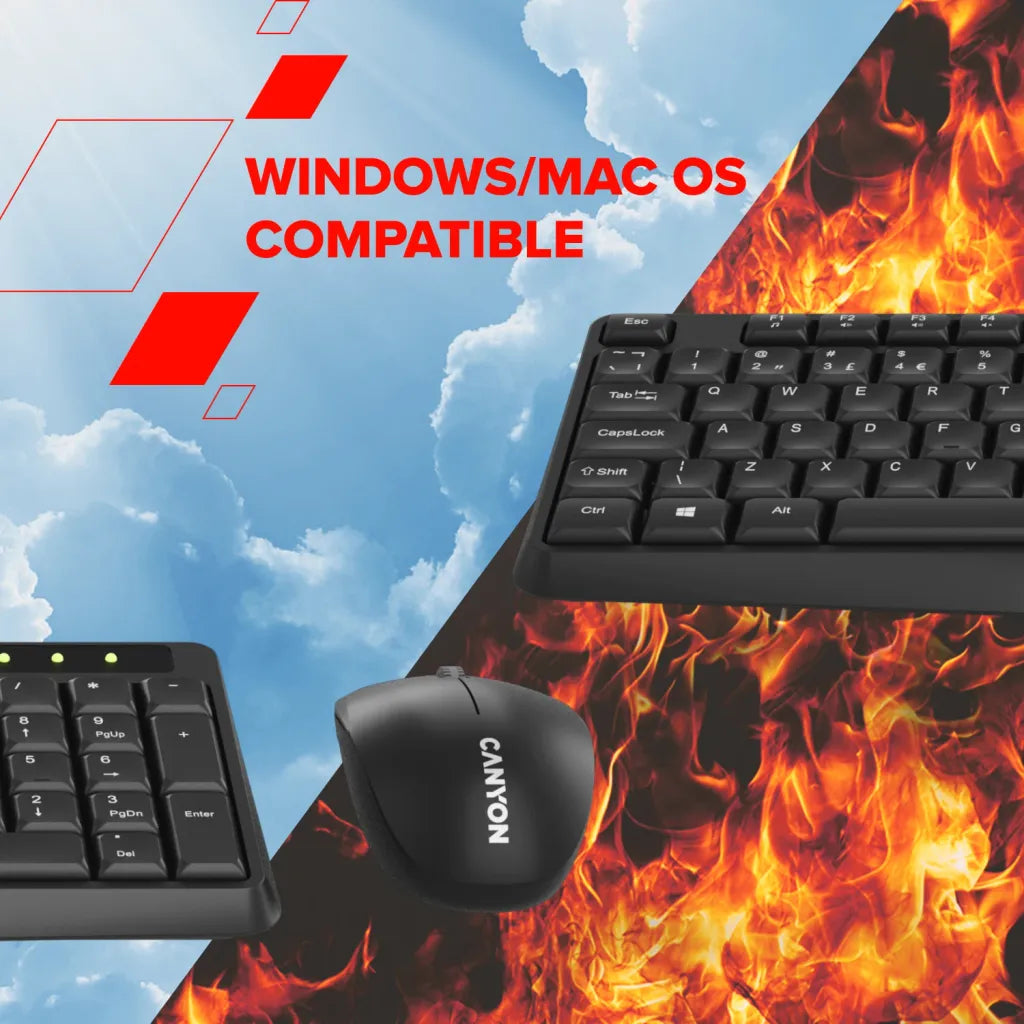 CANYON SET-W01 bezvadu tastatūras un peles komplekts, 2,4 GHz, melns