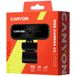 CANYON OnStream 2 HD 720p tīmekļa kamera ar mikrofonu, USB, 360°, melna