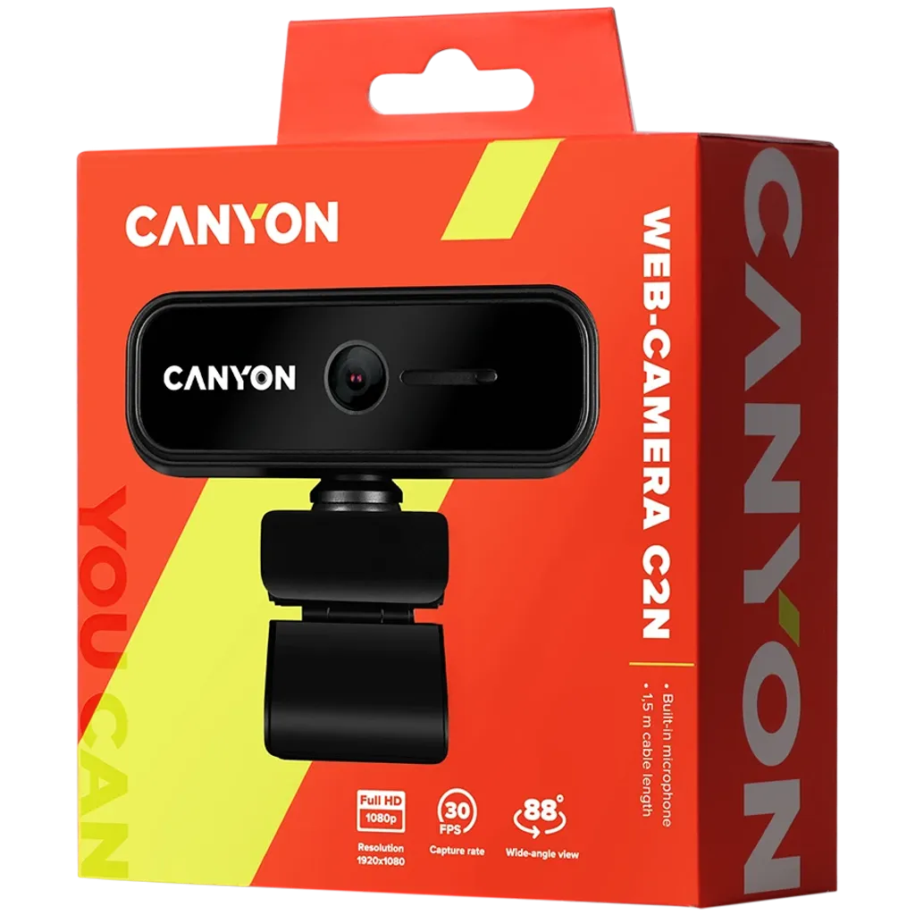 CANYON OnStream 2N Full HD 1080p tīmekļa kamera ar mikrofonu, USB, melna