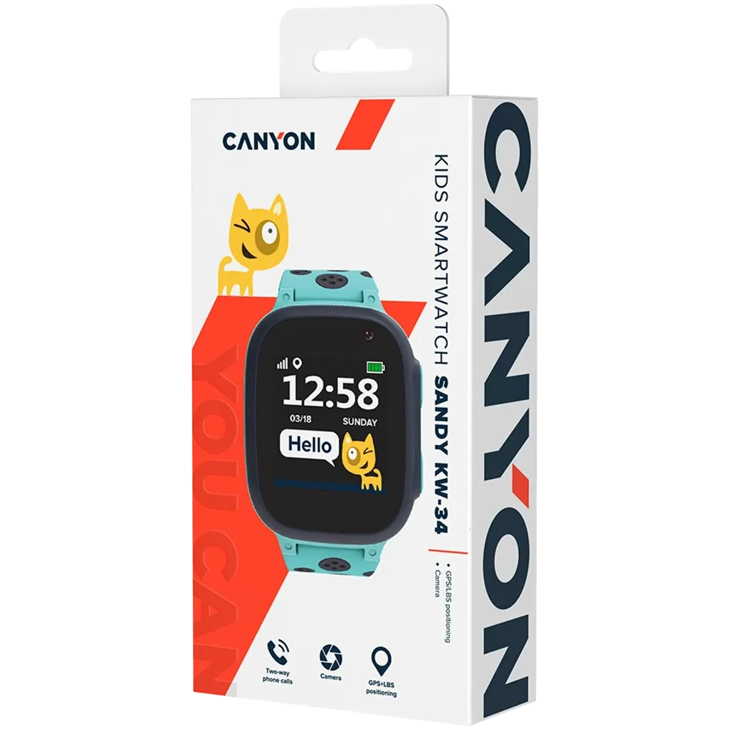 CANYON Sandy KW-34 bērnu viedpulkstenis GPS, SOS, 2G zvani, zils