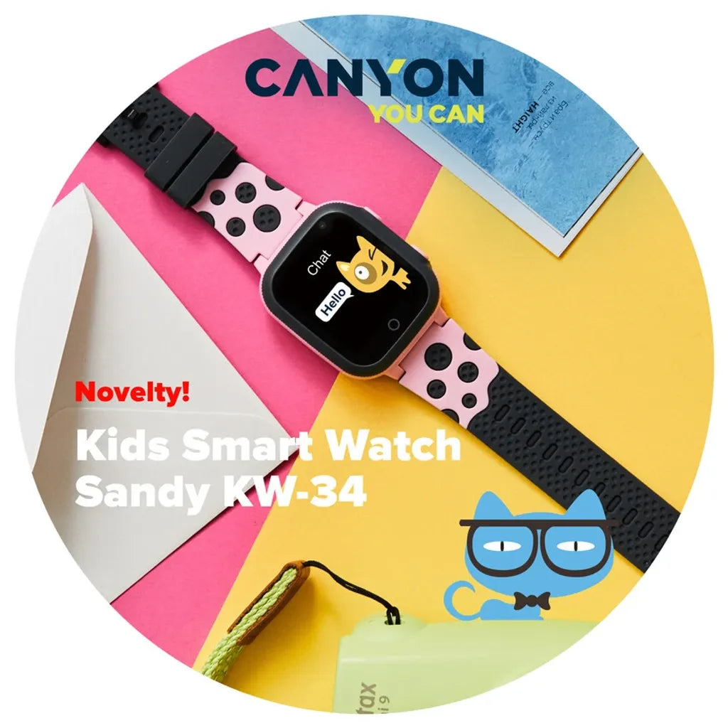 CANYON Sandy KW-34 bērnu viedpulkstenis GPS, SOS, 2G zvani, rozā