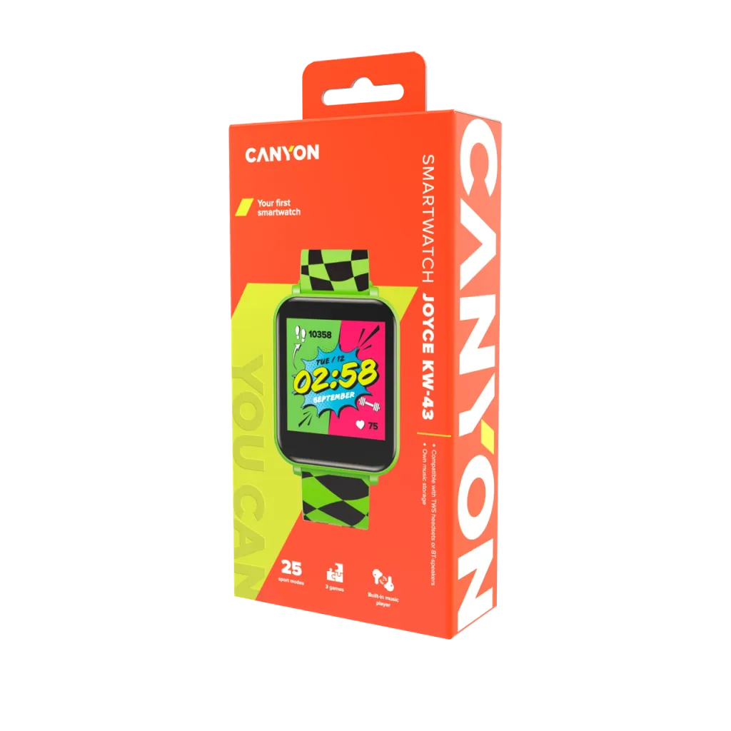 CANYON Joyce KW-43 bērnu viedpulkstenis 1.54" IPS, Dual BT, IP67, zaļš