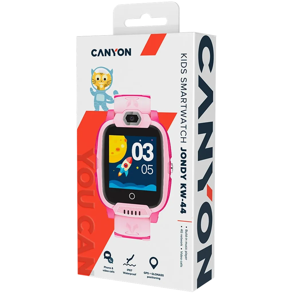 CANYON Jondy KW-44 bērnu viedpulkstenis 1.44" IPS, 4G, GPS, rozā