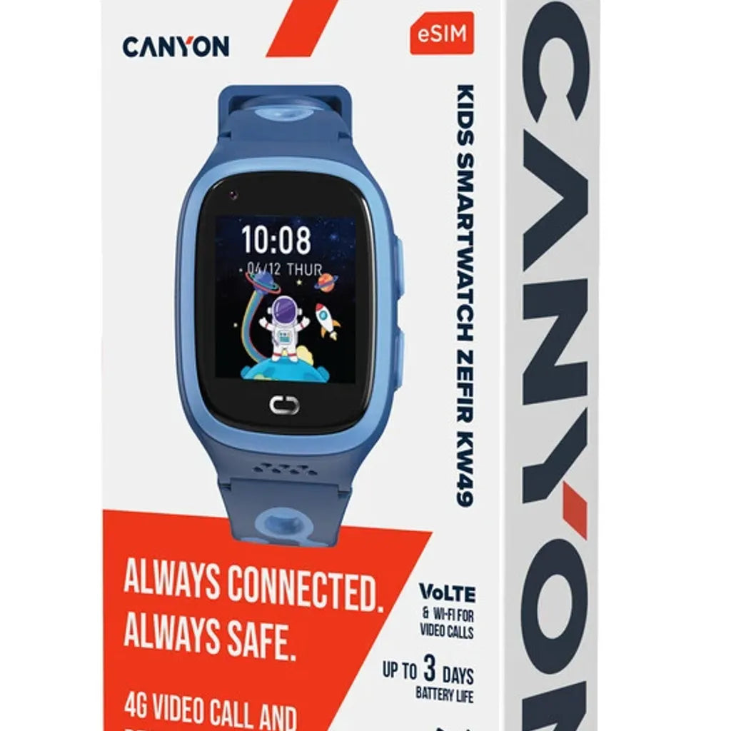 CANYON ZEFIR KW-49 bērnu viedpulkstenis 4G, GPS, eSIM, IP67, zils