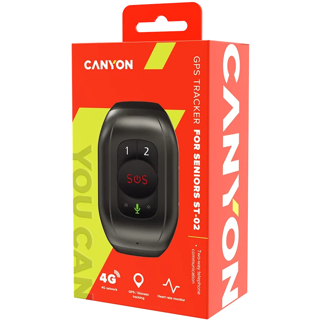 CANYON ST-02 4G GPS senioru viedā aproce ar SOS, melna