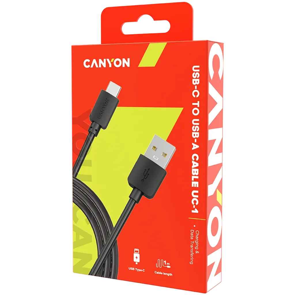 Canyon UC-1 USB-A–USB-C kabelis, 1 m, 5 W, melns