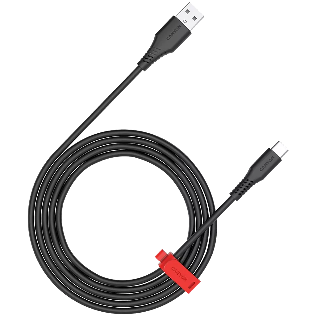 CANYON 18W  USB A uz USB Type-C kabelis, silikona, Saderīgs ar Apple ierīcēm, USB 2.0, 1.2 m, melns