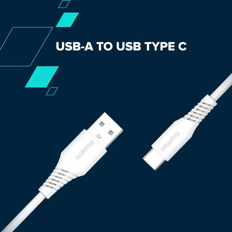 CANYON 18W  USB Type-C uz USB Type-C kabelis, silikona, Saderīgs ar Apple ierīcēm, USB 2.0, 1.2 m, balts