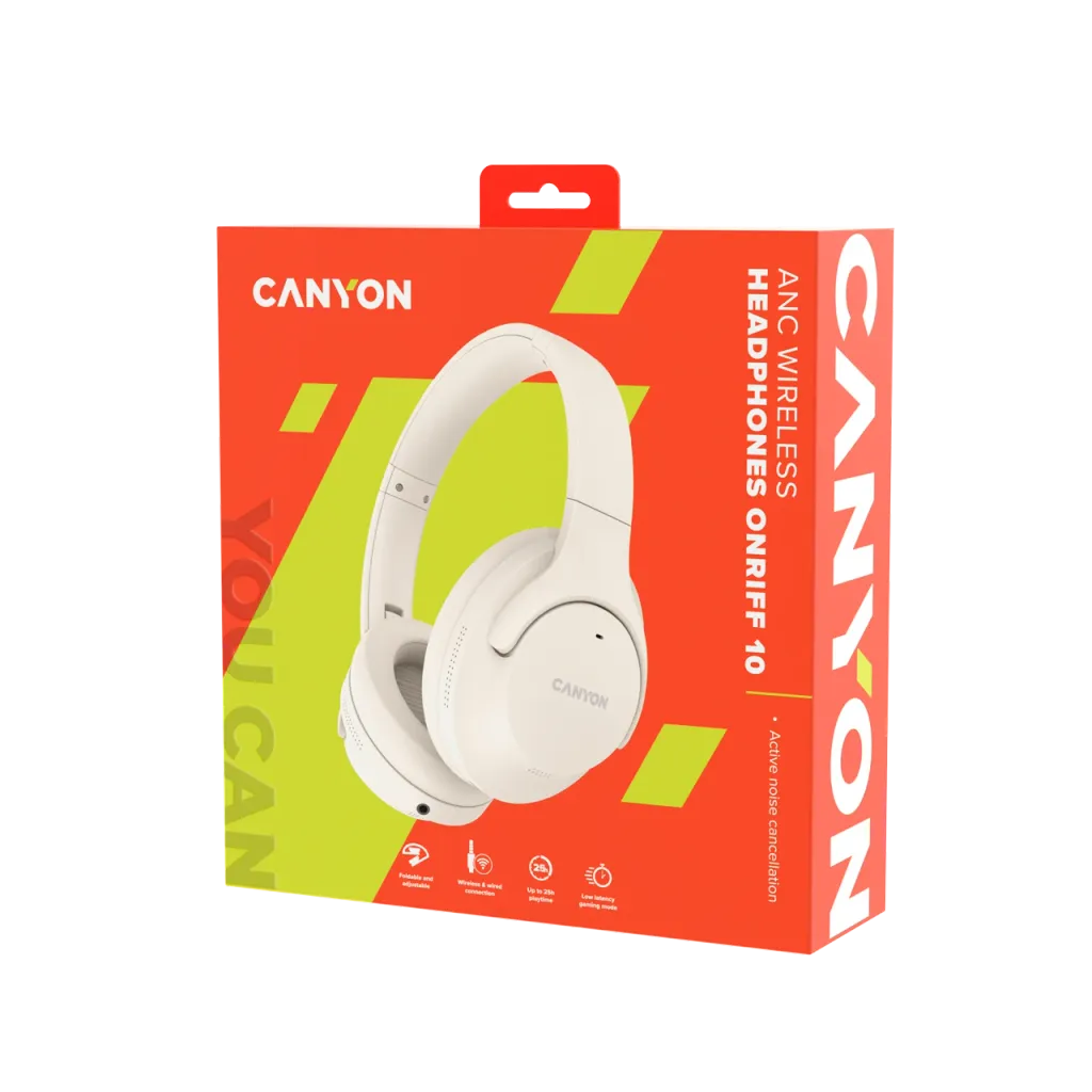 Canyon OnRiff 10 ANC bezvadu austiņas, Bluetooth 5.3, bēšas
