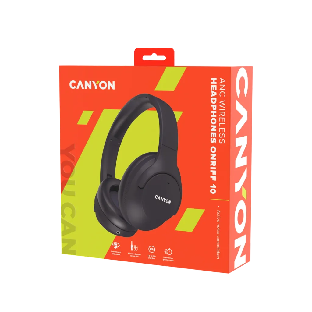 Canyon OnRiff 10 ANC bezvadu austiņas, Bluetooth 5.3, melnas