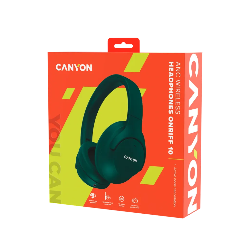 Canyon OnRiff 10 ANC bezvadu austiņas, Bluetooth 5.3, zaļas