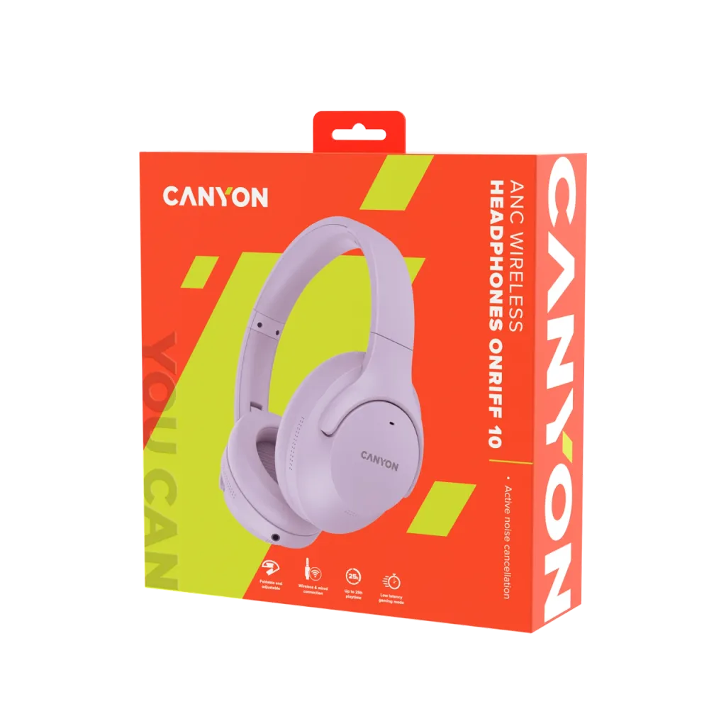 Canyon OnRiff 10 ANC bezvadu austiņas, Bluetooth 5.3, violetas