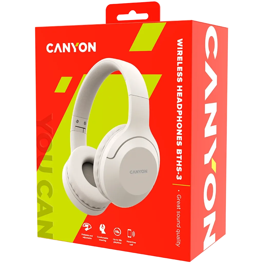 Canyon BTHS-3 bezvadu austiņas, Bluetooth 5.1, bēšas