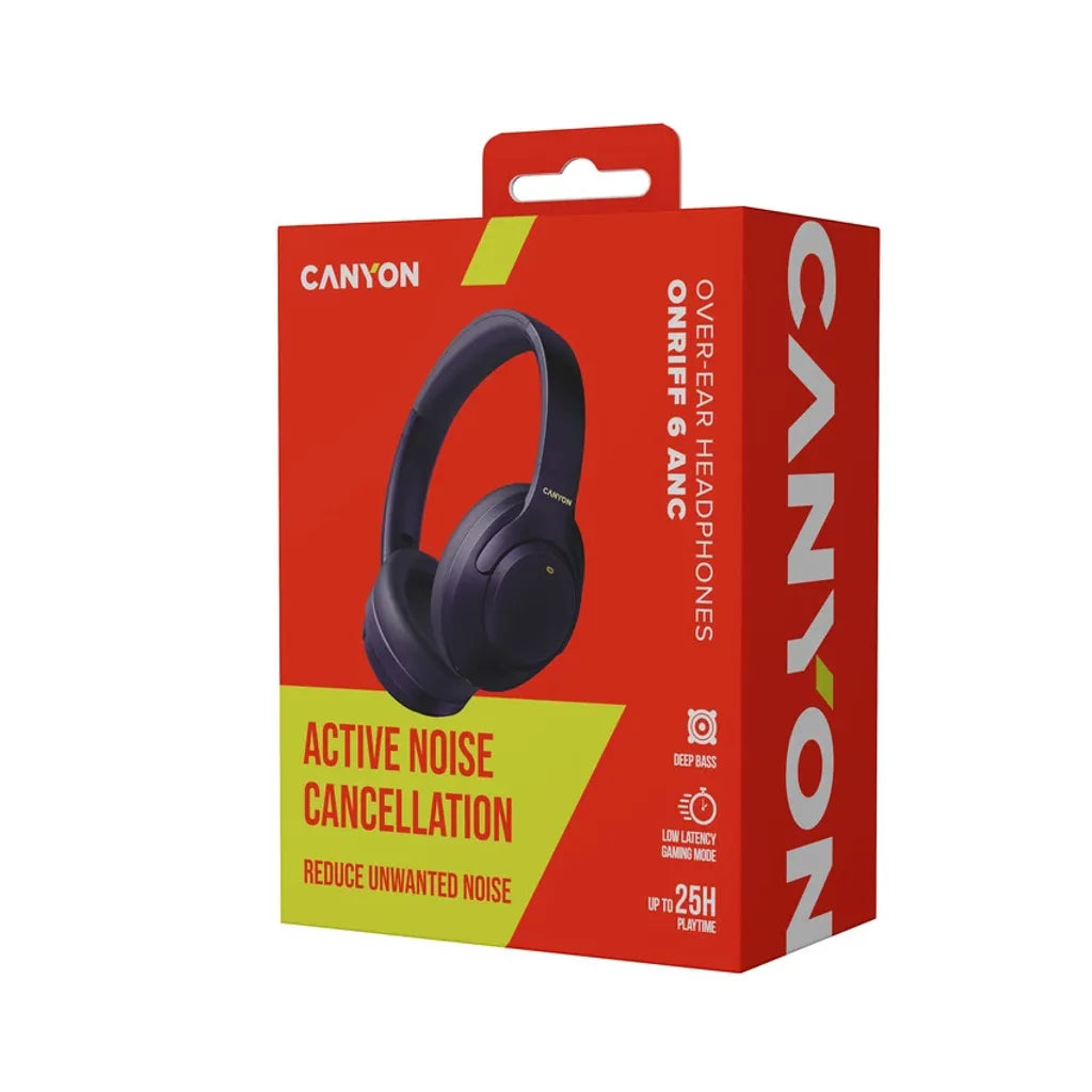 Canyon OnRiff 6 ANC bezvadu austiņas, Bluetooth 5.3, ANC, melnas