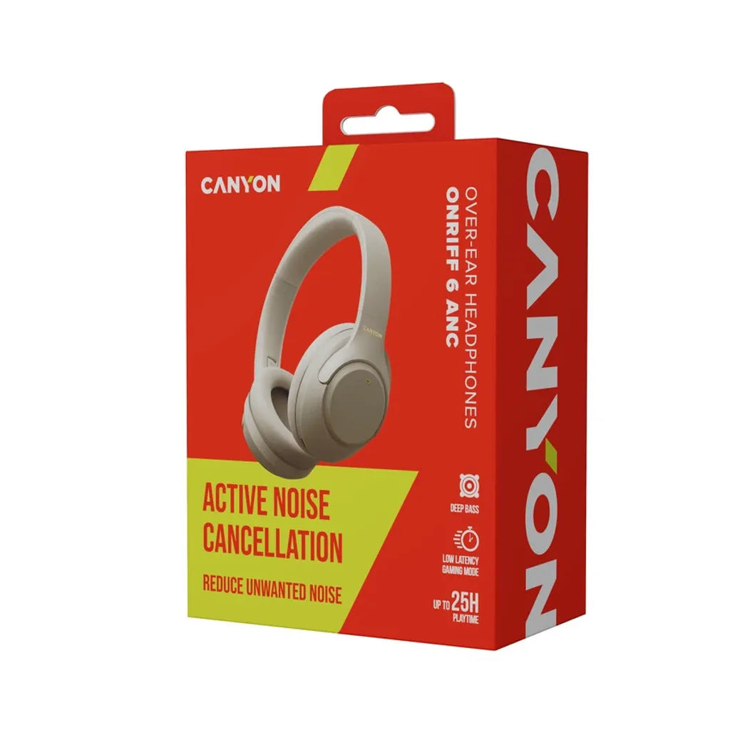Canyon OnRiff 6 ANC bezvadu austiņas, Bluetooth 5.3, ANC, pelēkas