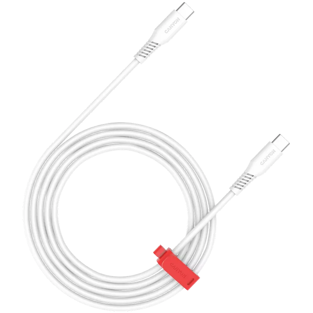 CANYON 100W  USB Type-C uz USB Type-C kabelis, Saderīgs ar Apple ierīcēm, silikona, USB 2.0, 2 m, balts