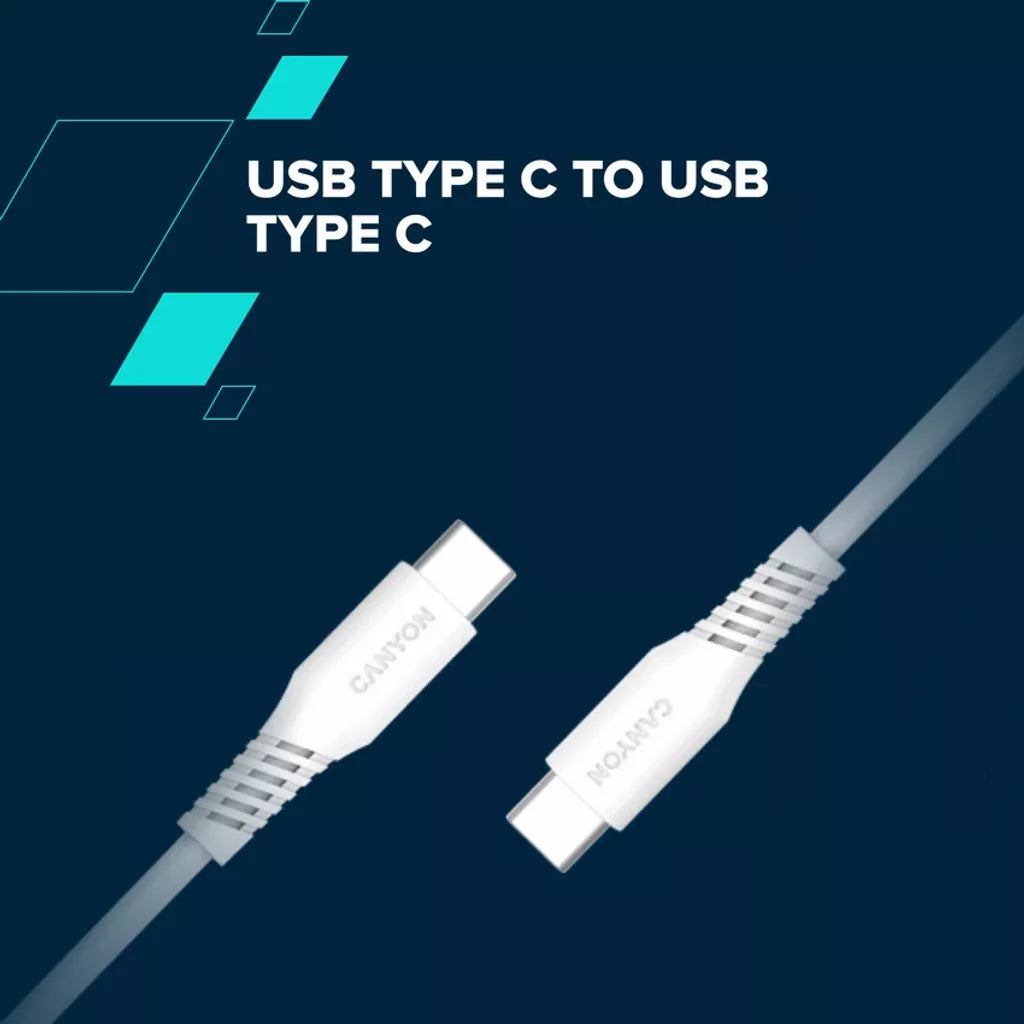 CANYON 100W  USB Type-C uz USB Type-C kabelis, Saderīgs ar Apple ierīcēm, silikona, USB 2.0, 2 m, balts