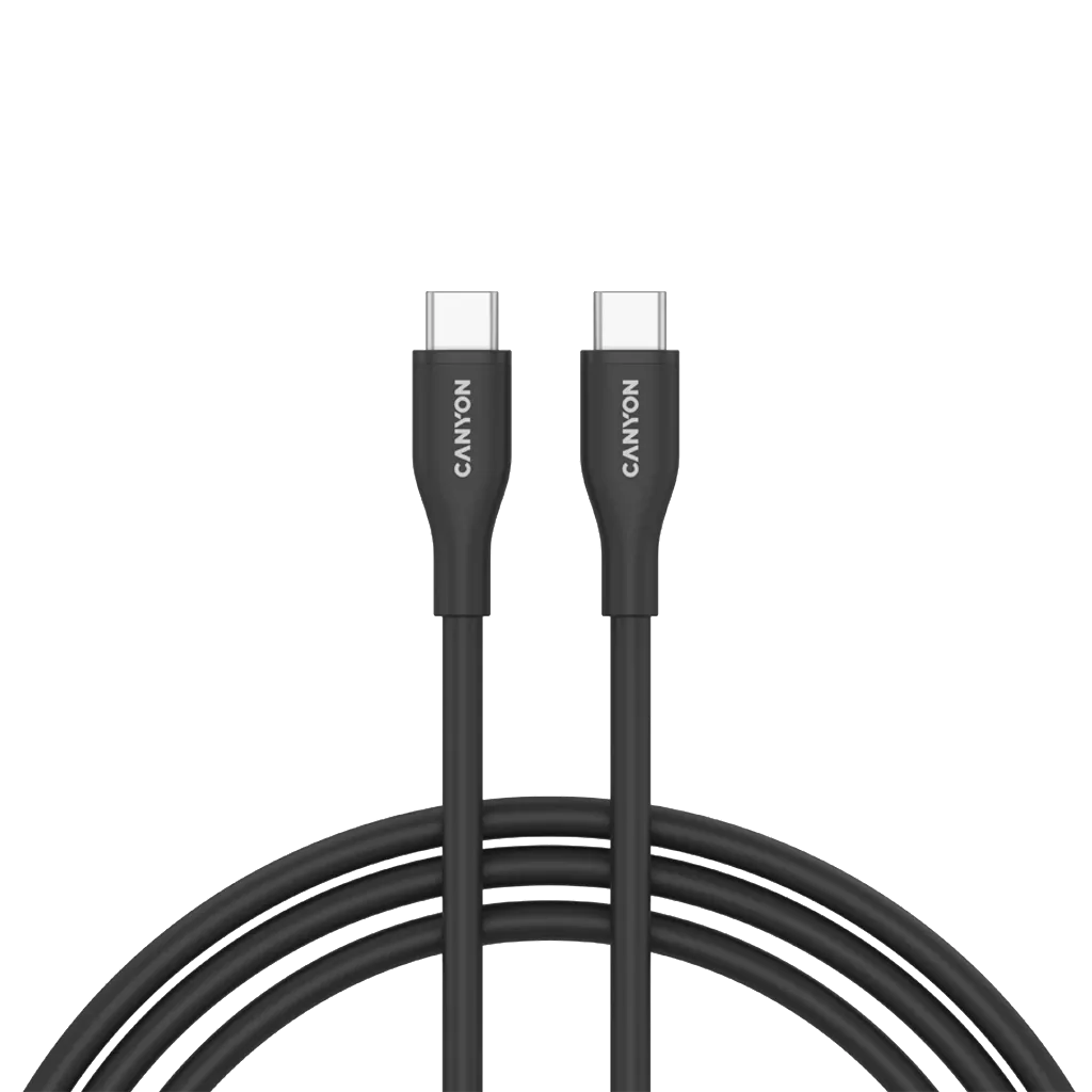 CANYON 60W  USB Type-C uz USB Type-C kabelis, Saderīgs ar Apple ierīcēm, USB 2.0, 1 m, melns
