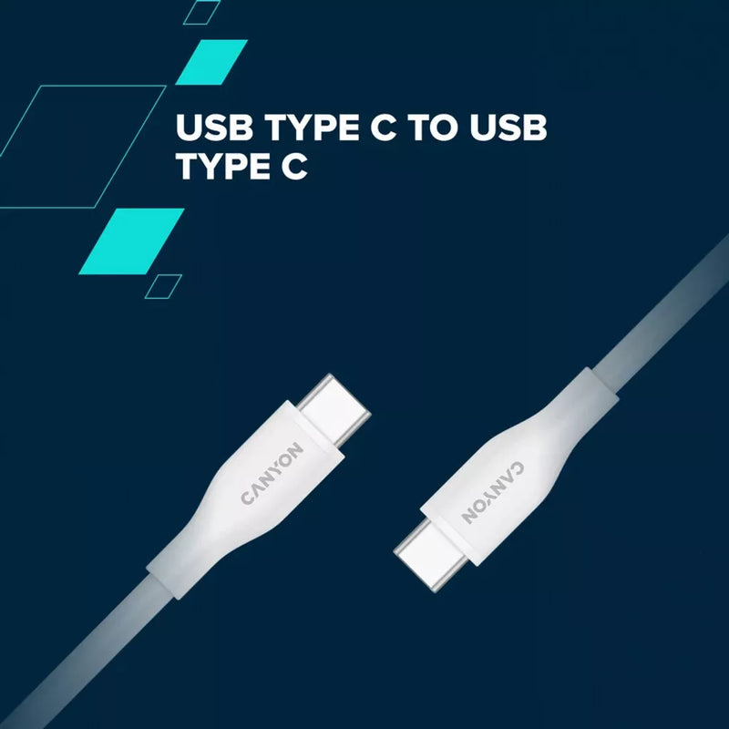 CANYON 60W  USB Type-C uz USB Type-C kabelis, Saderīgs ar Apple ierīcēm, USB 2.0, 1 m, melns