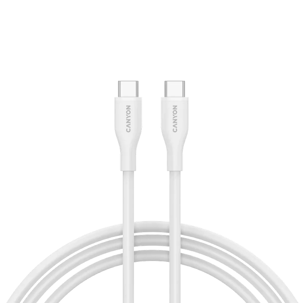 CANYON 60W  USB Type-C uz USB Type-C kabelis, Saderīgs ar Apple ierīcēm, USB 2.0, 1 m, balts