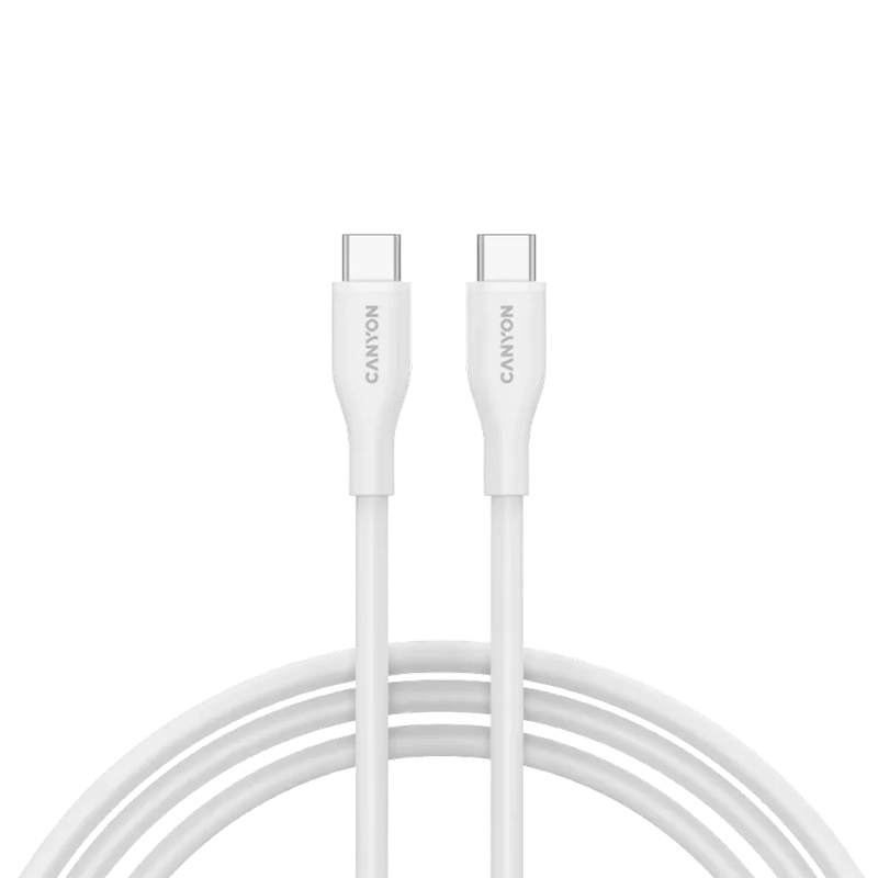 CANYON 60W  USB Type-C uz USB Type-C kabelis, Saderīgs ar Apple ierīcēm, USB 2.0, 1 m, balts